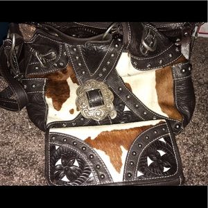 American West Leather Cowhide Purse and Wallet